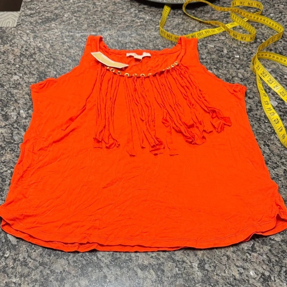 Michael Kors Orange Fringe Tank Top with gold accents NWT XL